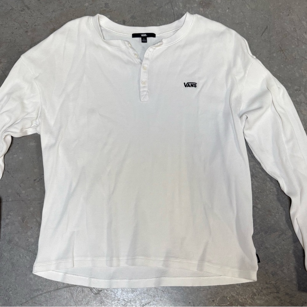 Vans White Long Sleeve Henley with Logo